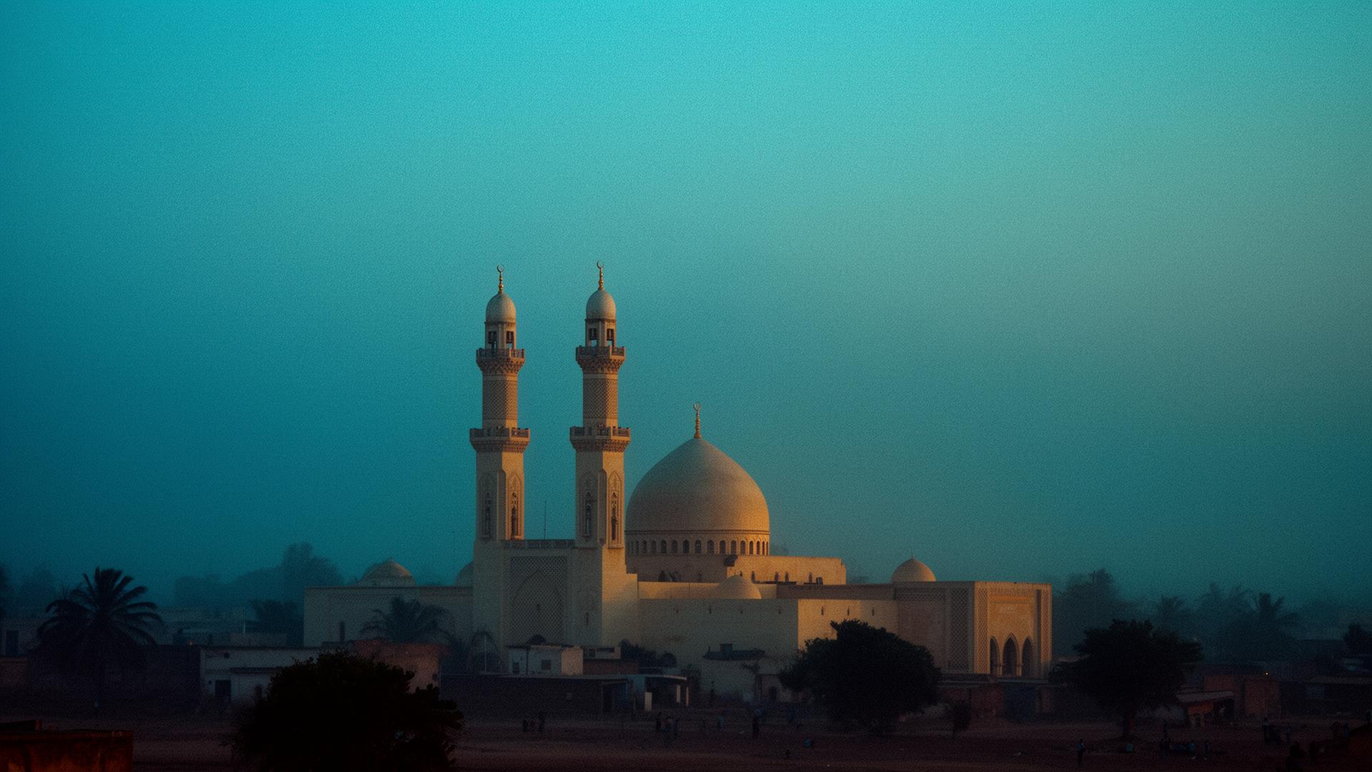 The great mosque of Medina Baye at dusk